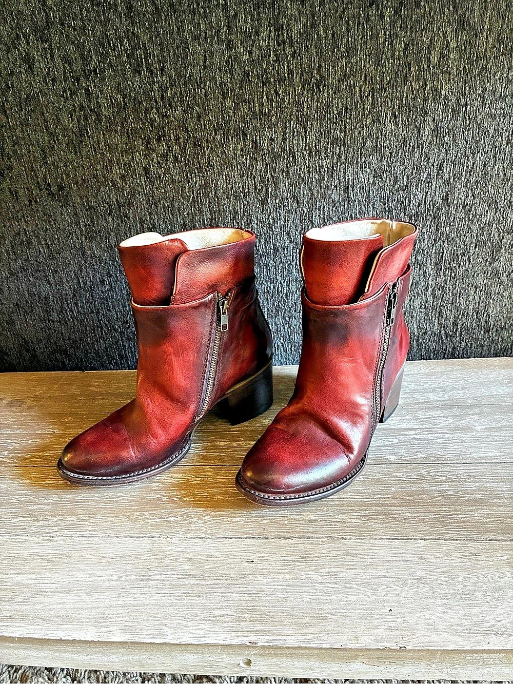 Freebird by Steven CLIP Leather Ankle Boots In Burgundy